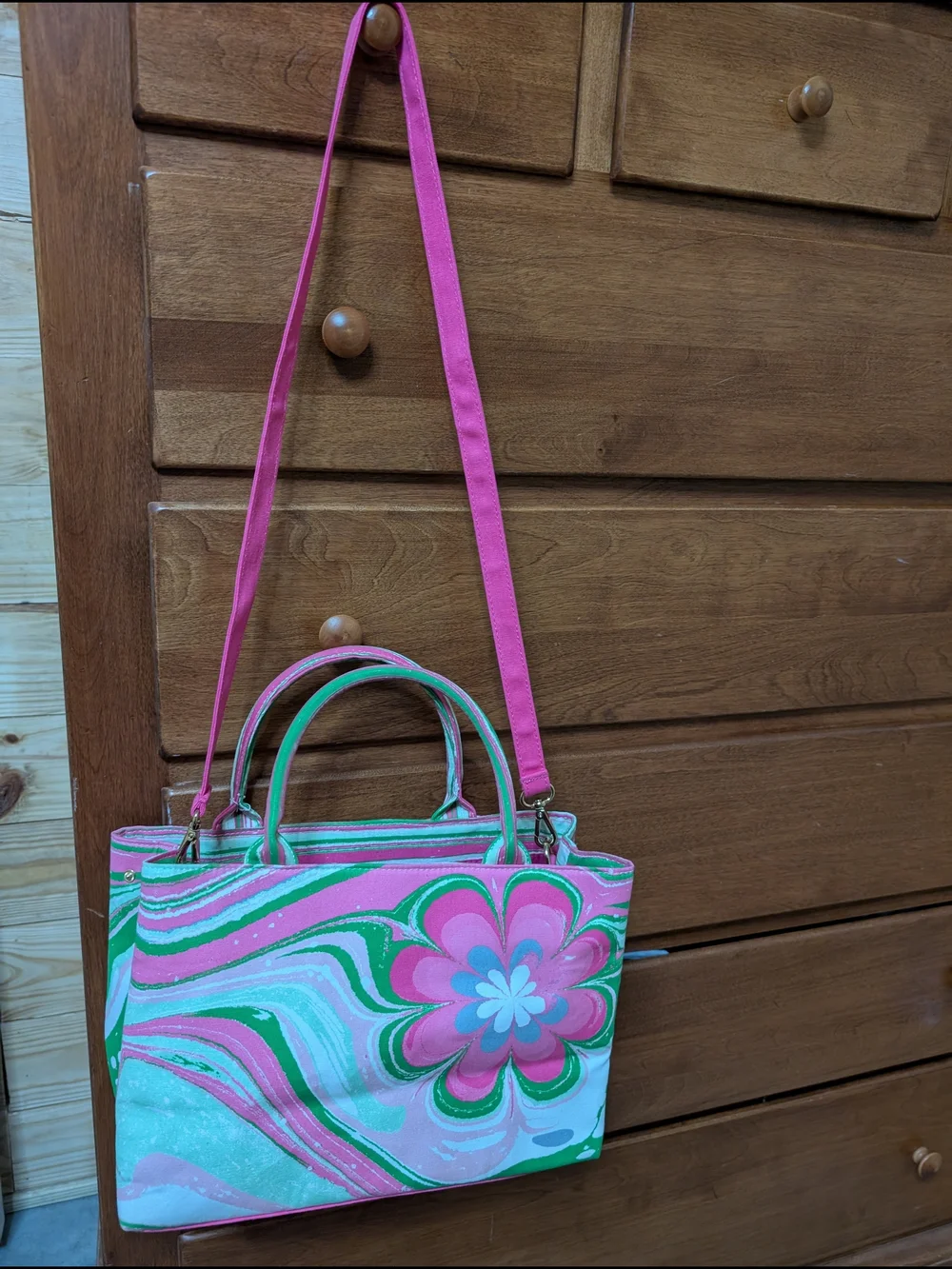 Estee Lauder Pink & Green Floral Crossbody with Detachable Strap